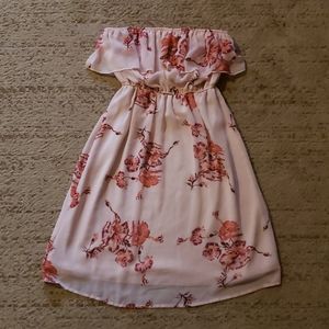 Pink Floral Blossoms Strapless Dress sz L